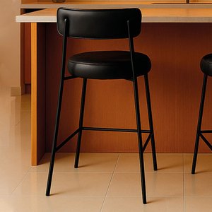 Banqueta Cozinha Média com Encosto Industrial Preto Londres Pu Preto D03 - D'rossi