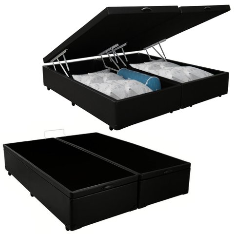Cama Box Baú Queen Bipartido Sintético Sereneprime Preto 158x198x44