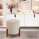 Ver imagem 1 de Puff Catânia 3 Pés Veludo Bege Base em Madeira Maciça