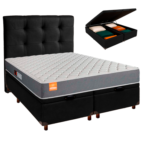 Conjunto Cama Box Bau Blindado Casal + Colchão D23 Pro Inducol + Cabeceira