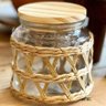 Kit 10 Potes Herméticos de Vidro 520ml Sisal Tampa Madeira P - 8