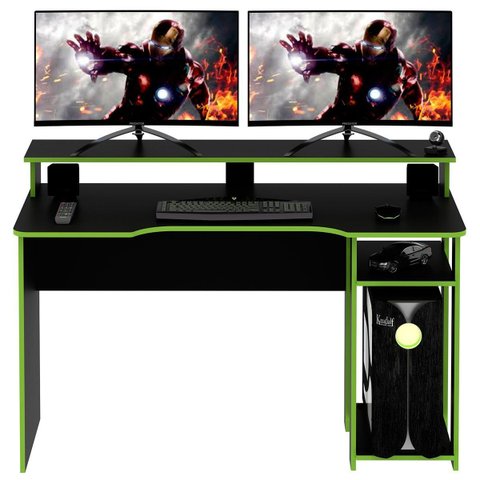 Mesa Gamer 2 Monitores Porta Cpu Preto e Verde