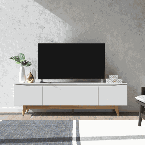 Rack Flynt 219 cm 3 Portas Natural com Off White Província
