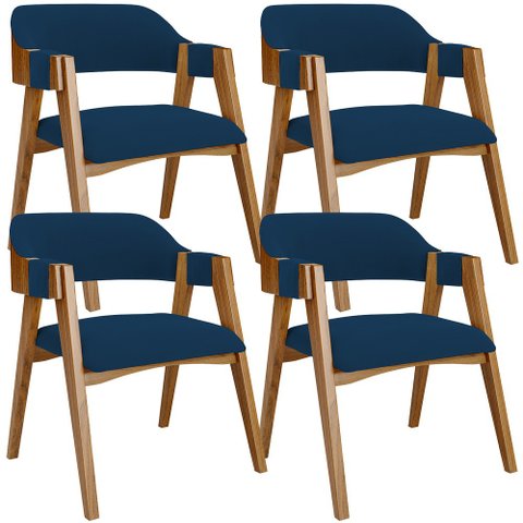 Kit 04 Cadeiras para Sala de Jantar e Estar Living Estofada Suran L02 Suede Azul Marinho - Lyam Lyam