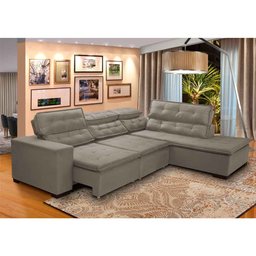 Sofá Canto Retrátil 5 Lugares Reclinável Chaise e 2,80 X 2,20 M Sttilo Bege - Megasul - 1