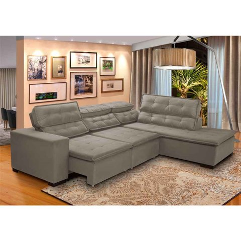 Sofá Canto Retrátil 5 Lugares Reclinável Chaise e 2,80 X 2,20 M Sttilo Bege - Megasul