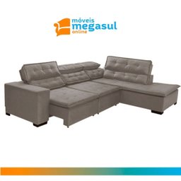 Sofá Canto Retrátil 5 Lugares Reclinável Chaise e 2,80 X 2,20 M Sttilo Bege - Megasul - 5