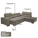 Ver imagem 2 de Sofá Canto Retrátil 5 Lugares Reclinável Chaise e 2,80 X 2,20 M Sttilo Bege - Megasul