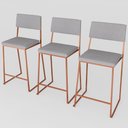 Ver imagem 2 de Kit 3 Banquetas Alta Balcão Estofada com Encosto Rose Gold Linho Dubai