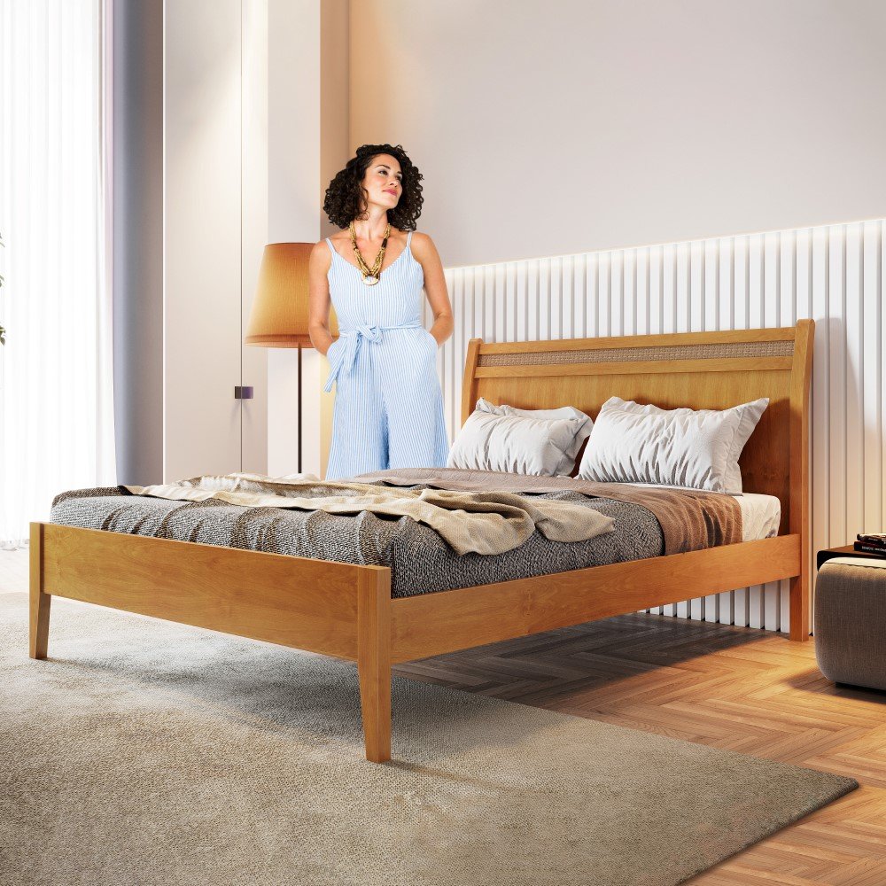 Cama Casal Queen Esmeralda Ratam 160cm Amêndoa Mel Josandro:amêndoa Mel - 8