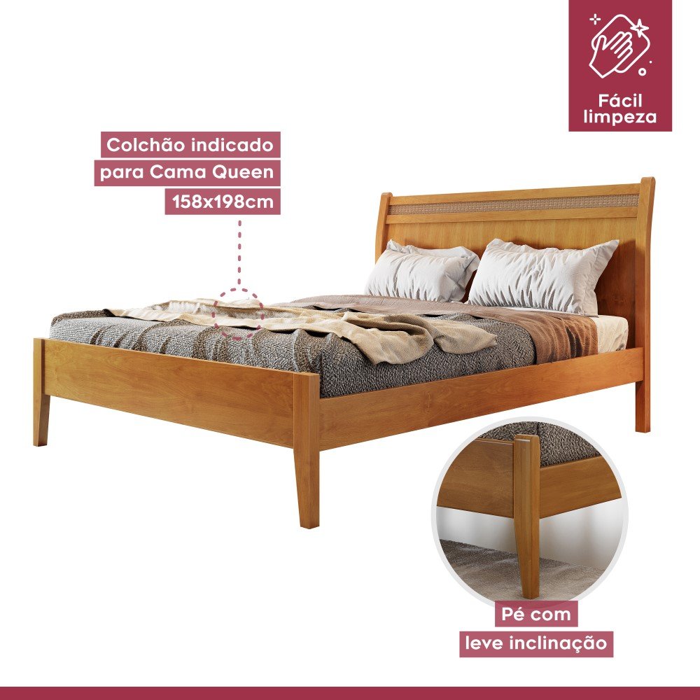 Cama Casal Queen Esmeralda Ratam 160cm Amêndoa Mel Josandro:amêndoa Mel - 4