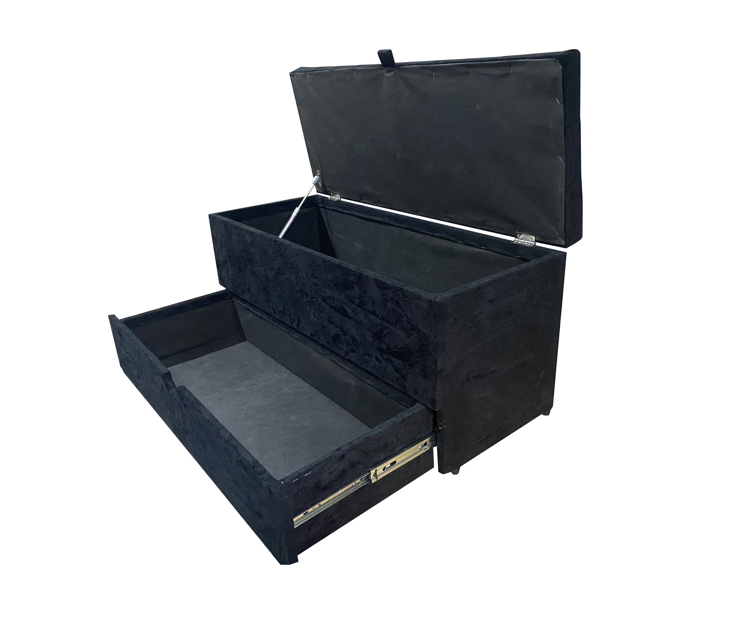 RECAMIER PUFF BAÚ SAPATEIRA E GAVETA 90 CM PARA CAMA DE SOLTEIRO - PRETO - 3