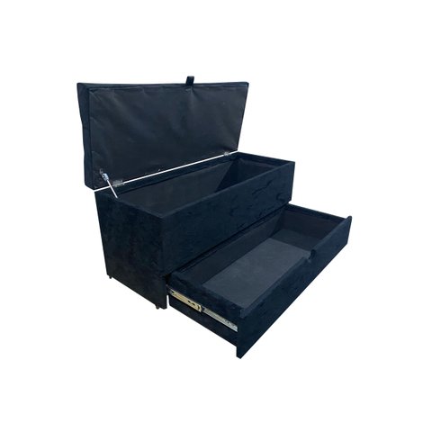 Recamier Puff Baú Sapateira e Gaveta 90 cm para Cama de Solteiro - Preto