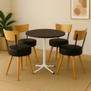 Ver imagem 1 de Conjunto Mesa de Jantar Redonda Branca Tampo Preto com 4 Cadeiras Estofada Preta Encosto Madeira Urb
