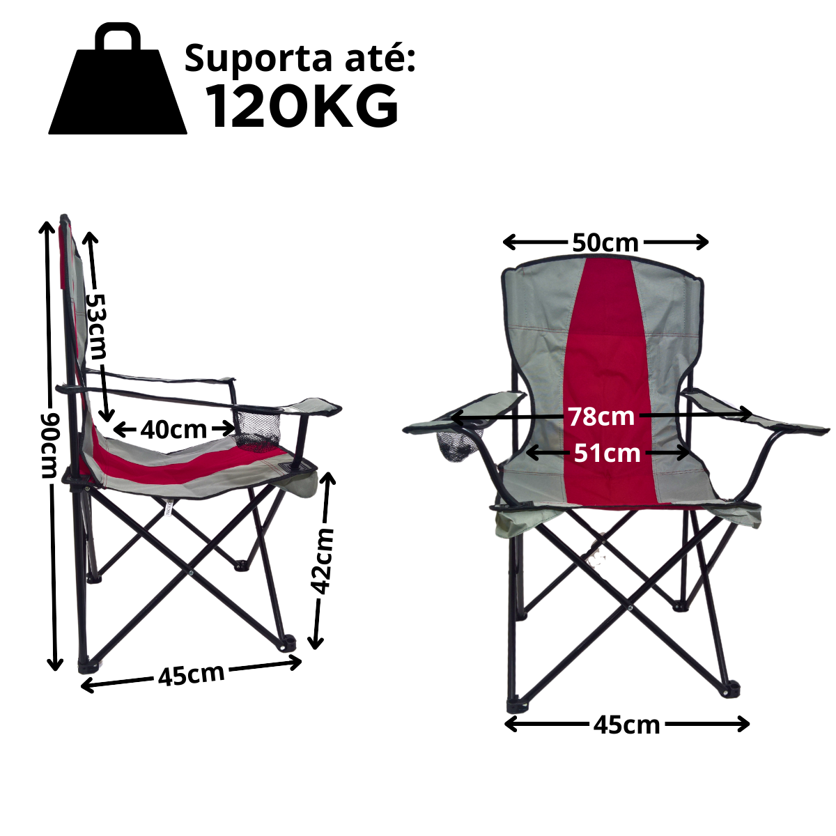Cadeira para Camping Dobravel Portatil Voyager 120kg Vermel/ Lu0097_vm - 5