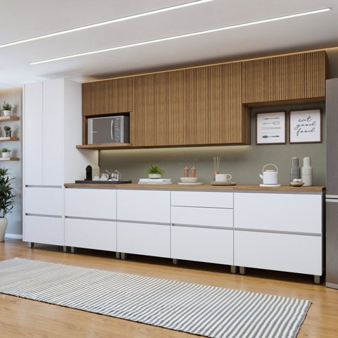 Cozinha Modulada 7 Peças 10 Portas 7 Gavetas Norten Branco/Nature