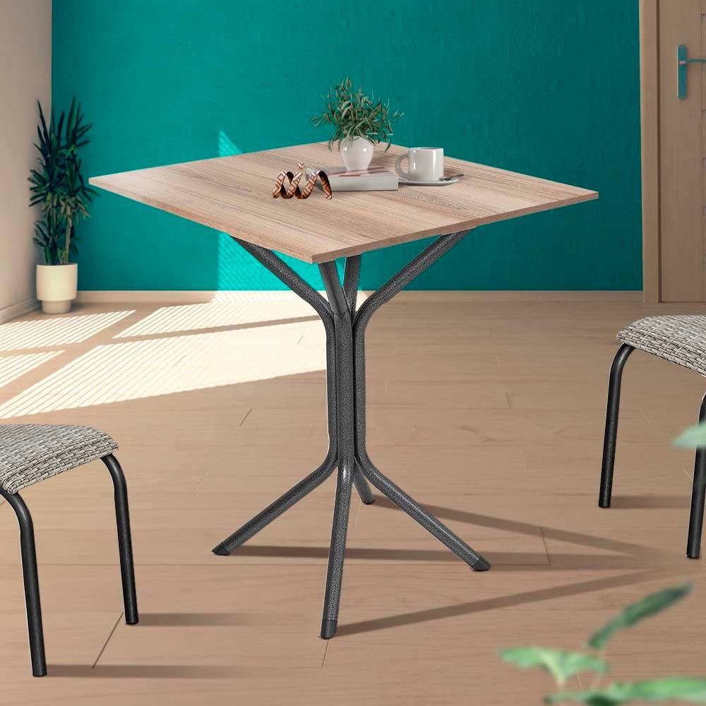 Mesa de Jantar Quadrada Aço 4 Lugares 68cm Preto Carvalho Ciplafe - 1