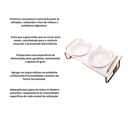 Comedouro Duplo Inclinado Elevado para Gatos em Mdf e Porcelana - Branco - 3