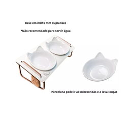 Comedouro Duplo Inclinado Elevado para Gatos em Mdf e Porcelana - Branco - 4