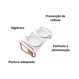 Comedouro Duplo Inclinado Elevado para Gatos em Mdf e Porcelana - Branco - 5