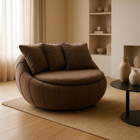 Poltrona Giratória Madeira Escritório Sala Quarto Almofadas Luxo Reforçada Premiun Salao Marrom
