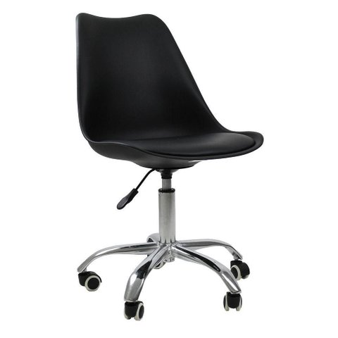 Cadeira Office Oficial Cromada com Rodízio Saarinen Preto