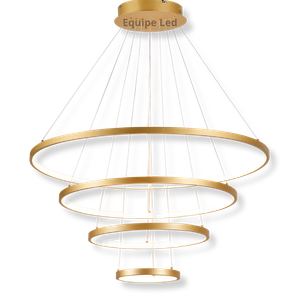 Lustre Pendente Moderno Anéis Led 4 Arco Pe Direito Duplo