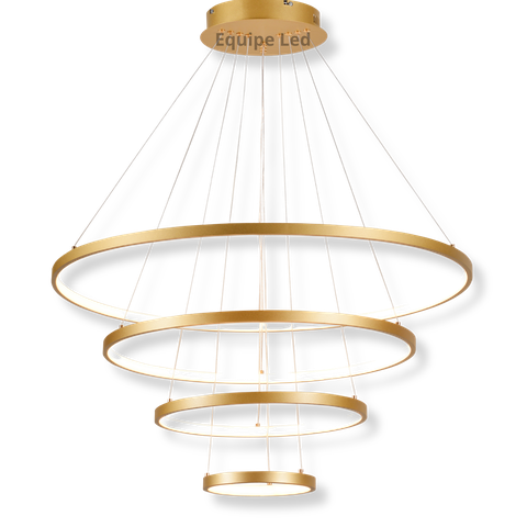 Lustre Pendente Moderno Anéis Led 4 Arco Pe Direito Duplo