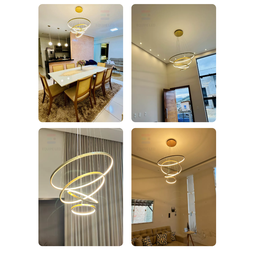 Lustre Pendente Moderno Anéis Led 4 Arco Pe Direito Duplo - 3