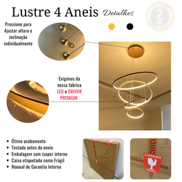 Lustre Pendente Moderno Anéis Led 4 Arco Pe Direito Duplo - 2