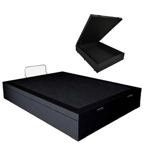 Cama Báu Box Base Casal Blindado Corino Preto com Pistão a Gás.