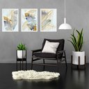 Ver imagem 1 de Kit 3 Quadros Folhas Bananeira Prata e Dourado 24x18cm:moldura Branca