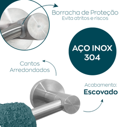 Jogo Acessorios Aço Inox Escovado Kit Banheiro 4 Peças Papeleira Cabide Gancho Suporte Porta Toalha - 3