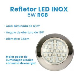 Refletor Led Piscina Rgb 5w Smd Aço Inox - Brustec - 2