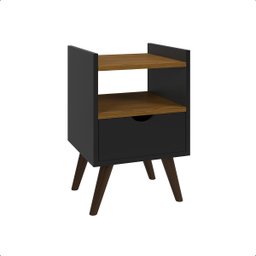 Mesa de Cabeceira 1 Gaveta e 1 Nicho Pés Retrô - Preto/freijó - 4