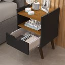 Ver imagem 2 de Mesa de Cabeceira 1 Gaveta e 1 Nicho Pés Retrô - Preto/freijó