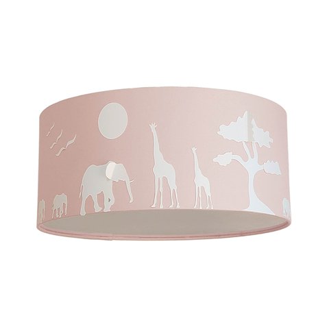 Luminária Plafon Safari Savana Cúpula Tecido 30x15cm: Rosa