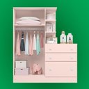 Ver imagem 4 de Guarda Roupa e Cômoda Infantil Doce Sonho 2 Portas de Bater 3 Gavetas MDF Rosa Qmovi