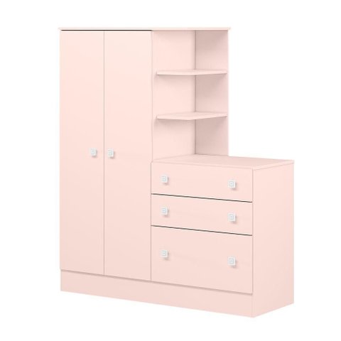 Guarda Roupa e Cômoda Infantil Doce Sonho 2 Portas de Bater 3 Gavetas MDF Rosa Qmovi