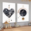 Ver imagem 1 de Conjunto Quadros Decorativos Quarto Geométricos Amor Coração Modernos em Tecido Canvas