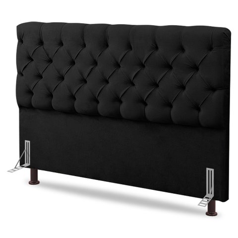 Cabeceira Cama Box Casal Lylla 140cm Capitonê com Frame Suede Preto - Desk Design