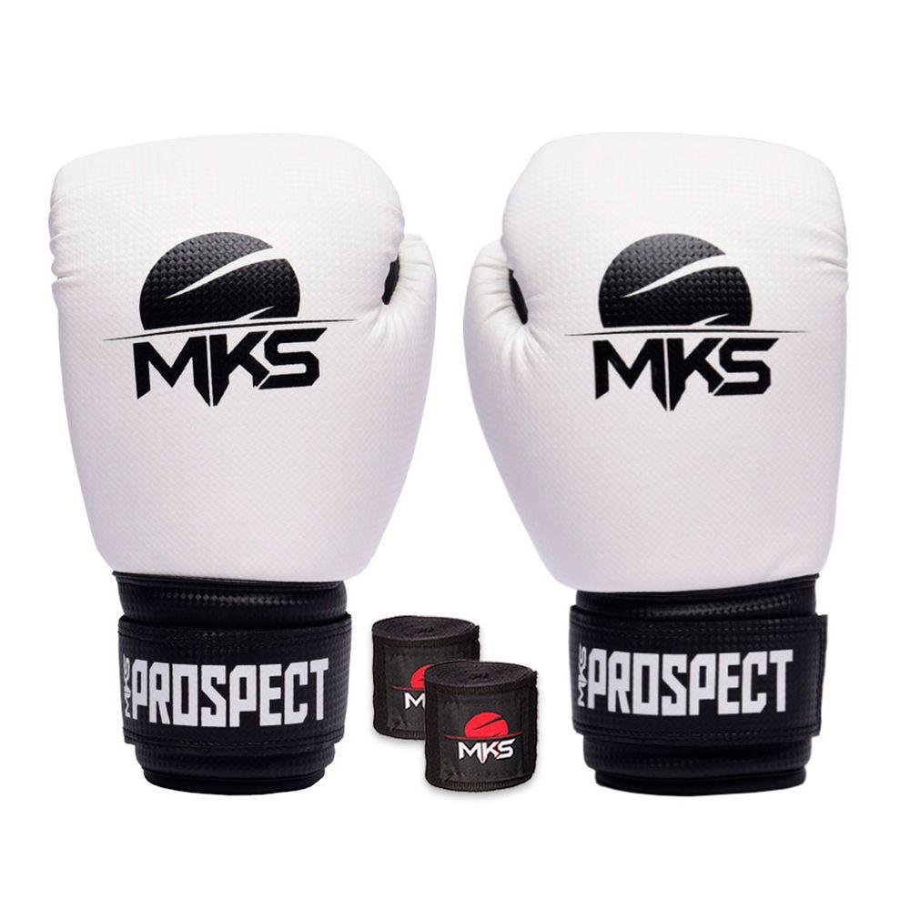 Kit Luva Boxe Muay Thai New Prospect Mks Combat Inverse com Bandagem Preta 10 Oz