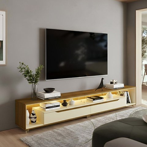 Rack para TV até 70 Polegadas com LED MDF 218cm Rodízios Loop Olivar Móveis