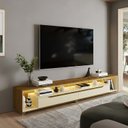 Ver imagem 1 de Rack para TV até 70 Polegadas com LED MDF 218cm Rodízios Loop Olivar Móveis Marrom Cedro Freijó/Off White/Bege