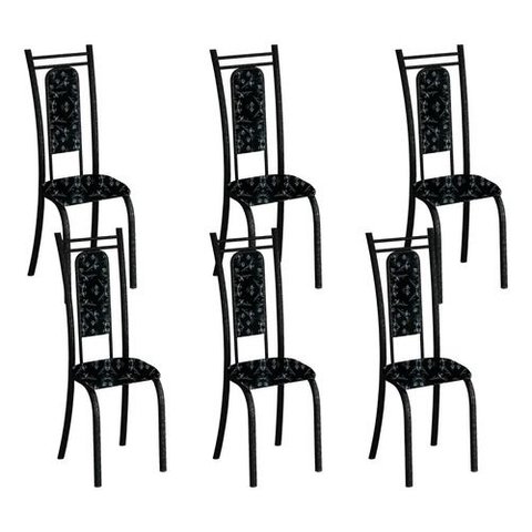 Kit 6 Cadeiras Paris Corino Preto Lirio Tubo Martelado