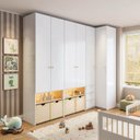 Ver imagem 1 de Guarda-Roupa Modulado Infantil com LED 4 Peças 6 Portas Wave Casatema MadeiraOriginals Branco/Marrom