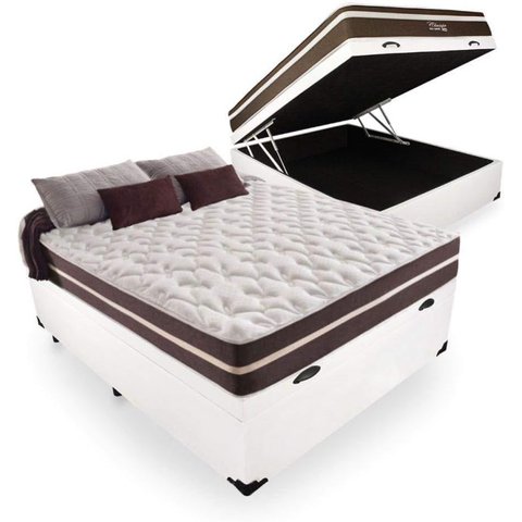 Cama Box com Baú Branco + Colchão de Molas Ensacadas Classic Superlastic - da Anjos
