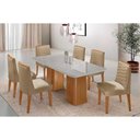 Ver imagem 1 de Conjunto: Mesa de Cozinha Maldivas C/ Tampo Madeirado C/ Vidro Canto Curvo 180x90cm e 6 Cadeiras