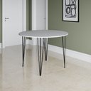 Ver imagem 1 de Mesa Jantar Redonda Elen Hairpin 110cm Tampo Branco Base Ferro Preto Sala Cozinha - Preto/branco