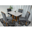 Ver imagem 2 de Mesa de Jantar Lisy Tampo Mdf e Vidro Off 120x80 com 4 Cadeiras de Madeira Maciça Safira Veludo Cinz
